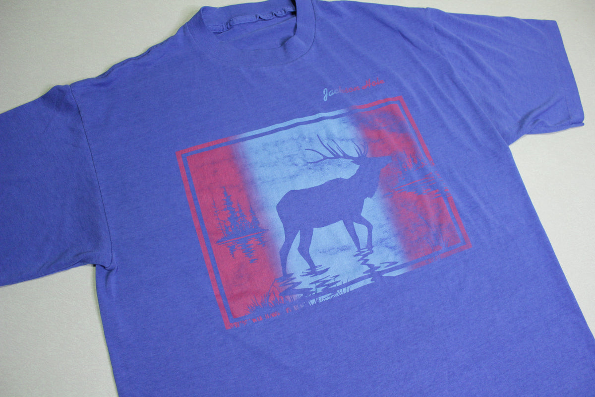 Jackson Hole Wyoming Elk Lake Vintage 80's Single Stitch T-Shirt