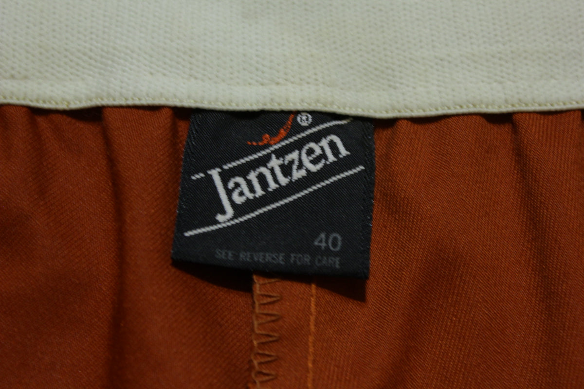 Jantzen Vintage 70's 80's Striped Logo Burnt Orange Rust Elastic Waist Shorts 36