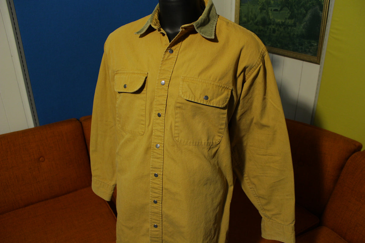 LL Bean Made In USA Vintage Brown Canvas Long Sleeve Cotton Snap Work Shirt