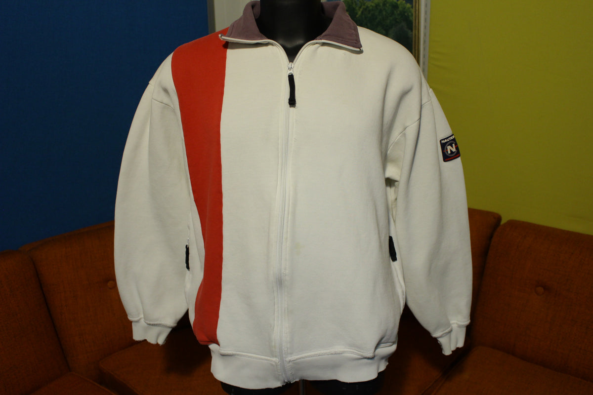 Nautica Competition Spell Out Color Block Vintage 90s Patch White Jacket Sweatshirt