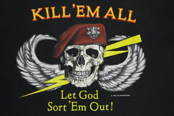 Kill Em All 1986 Marines Vintage Skull Let God Sort Them Out 80s Rothco T-Shirt