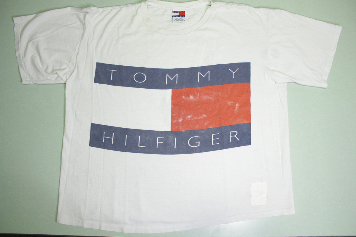Tommy Hilfiger Vintage 90's Made in USA Big Flag Spellout T-Shirt thefuzzyfelt