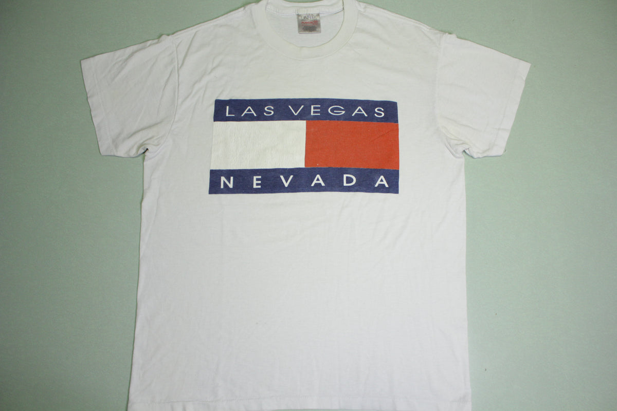Las Vegas/Tommy Hilfiger Vintage 90's Made in USA Big Flag Spellout T-Shirt