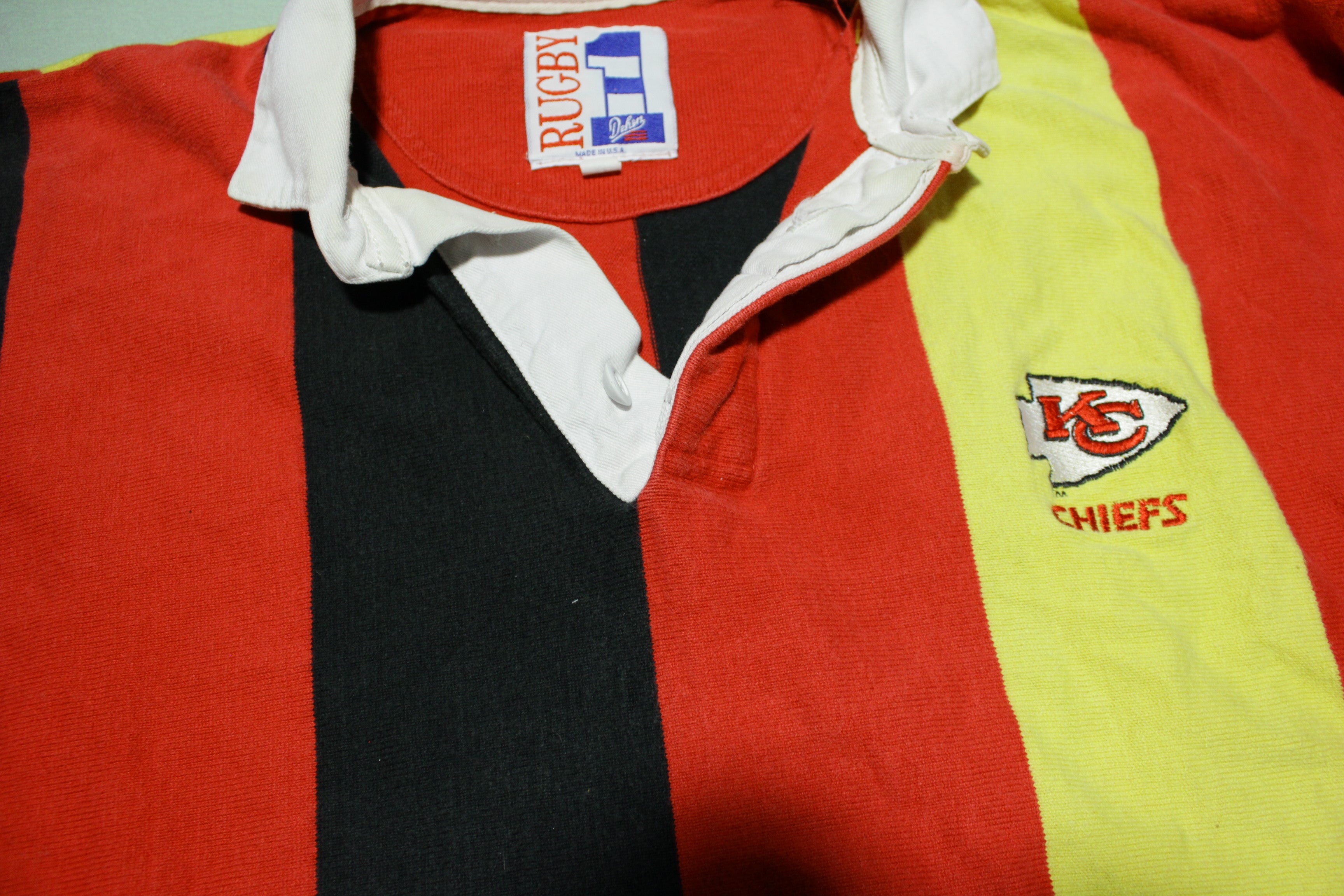 Kansas City Chiefs Vintage 90s Rugby Dehen Vertical Striped