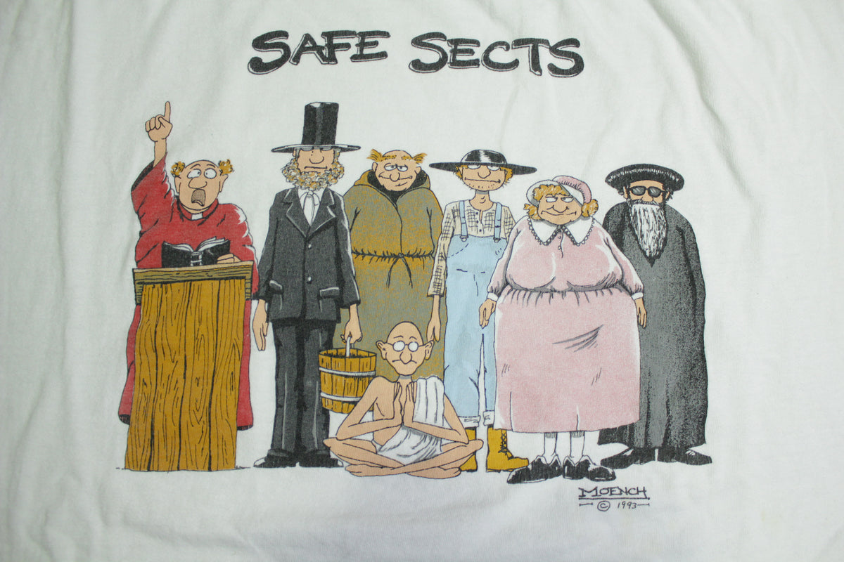 Safe Sects Amish Jewish Dali Lama Vintage Moench 1993 Single Stitch Oneita 90's T-Shirt