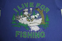 I Live For Fishing Vintage 80's Jerzees Made in USA Outdoorsman T-Shirt