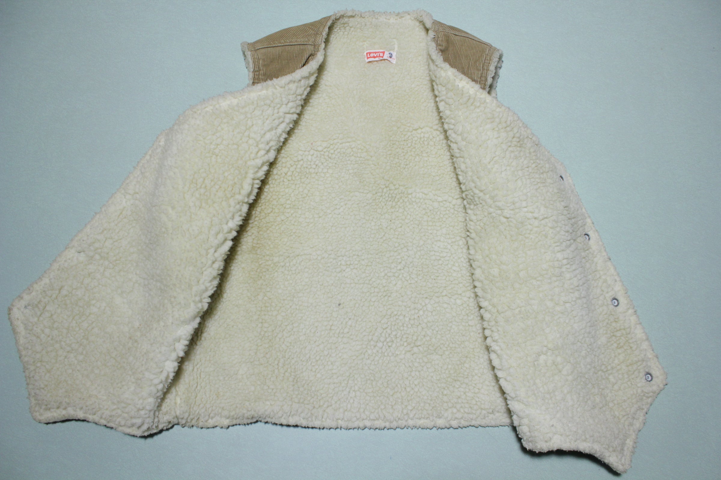 Levis 1970s Vintage Tan Corduroy Sherpa Lined Snap White Tag Vest ...