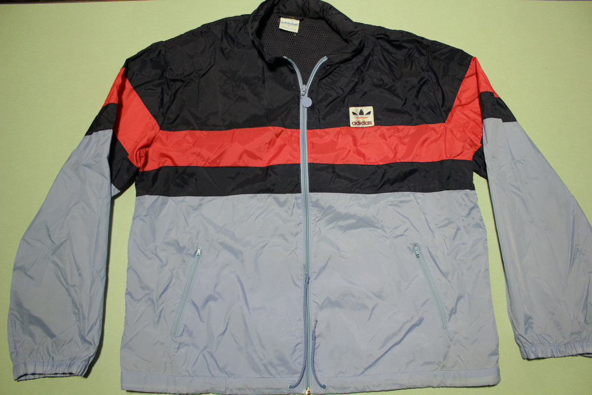 Adidas 80s Vintage Color Block Hide Away Collar Hoodie Windbreaker Jacket