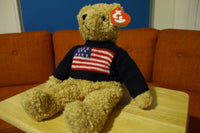 TY Curly 1990 Rare Beanie Baby Ralph Lauren USA Flag Sweater Plush Teddy Bear