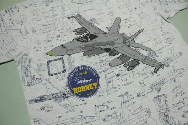 Strike Fighter F/A-18 Hornet Jet Vintage 90's All Over Mega Print FOTL Airforce T-Shirt