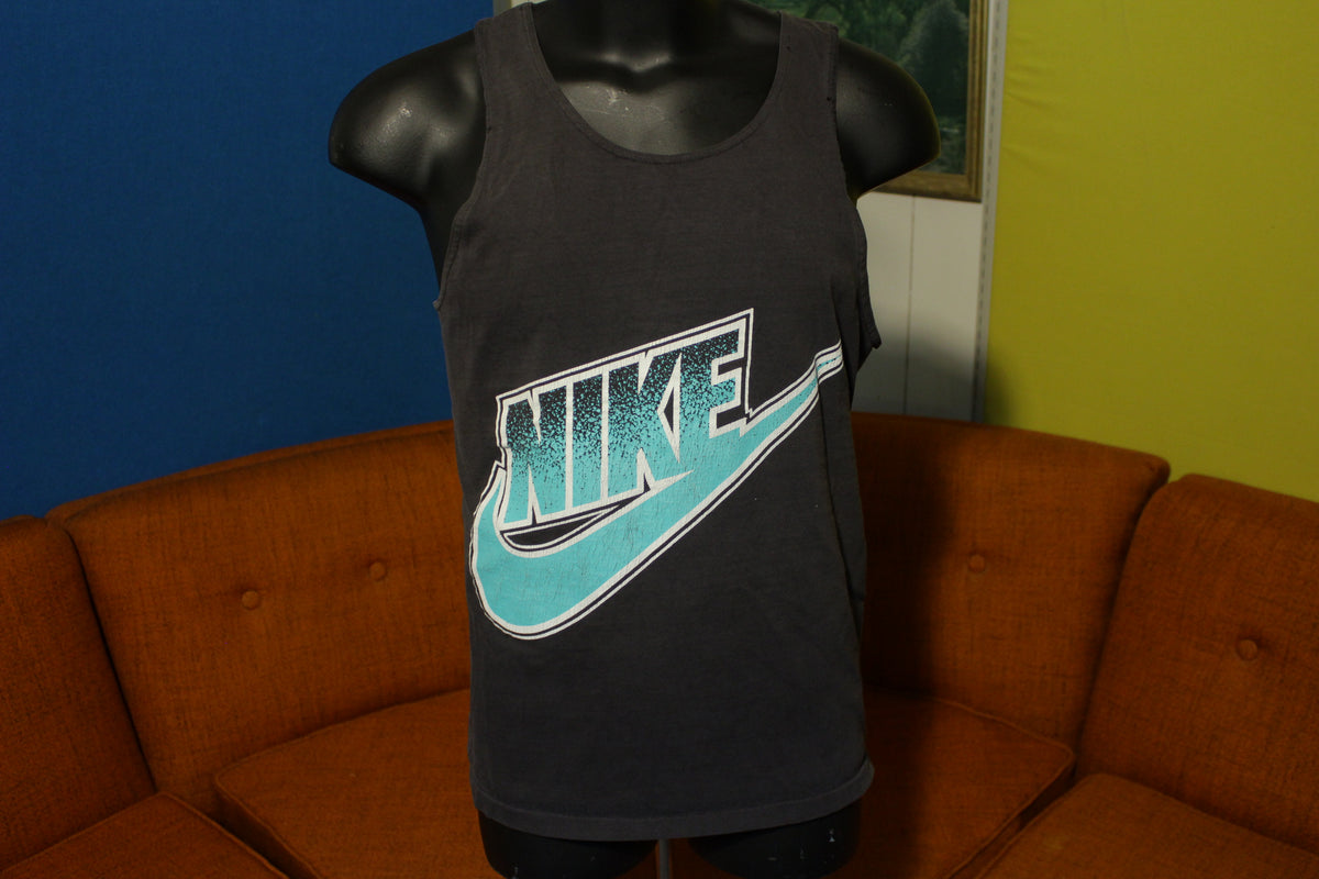 Nike Gray Tag Black and Green Vintage 80's 90's Made In USA Tank Top Shirt