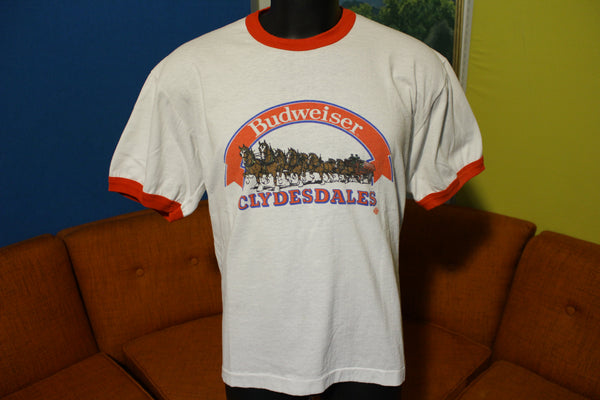 Budweiser Clydesdales Vintage Made In USA 80's Ringer Beer Drinking T-Shirt.
