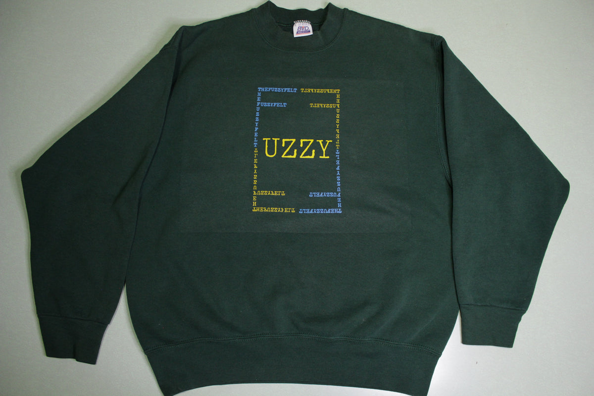 'UZZY' The Fuzzy Felt 1 of 1 Custom Crewneck Sweatshirt On A Vintage BVD Made in USA