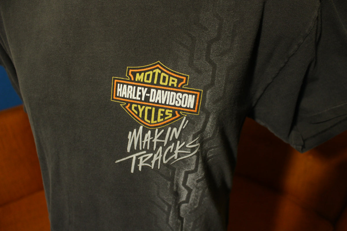 Harley Davidson Makin Tracks 80s Single Stitch T-Shirt Eagle Vics Augusta USA