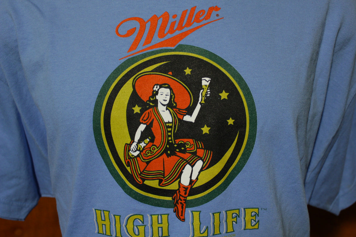 Miller High Life Retro Anna Moon Lady Blue New With Tags NWT T-Shirt VTG
