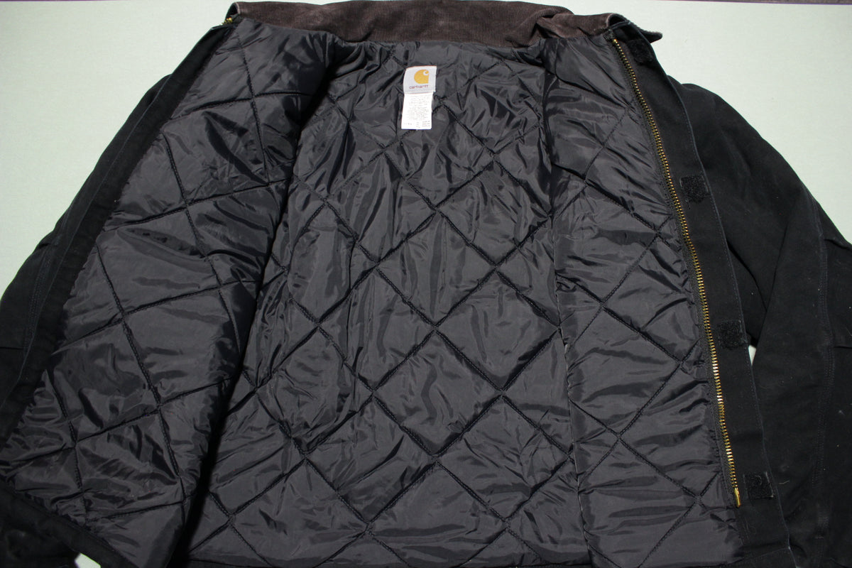 Carharrt J02 BLK 54 Reg Arctic Quilt Lined Black Distressed Work Coat Jacket USA MADE
