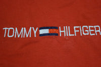Tommy Hilfiger Vintage Embroidered Block Logo 90s Single Stitch Red T-Shirt