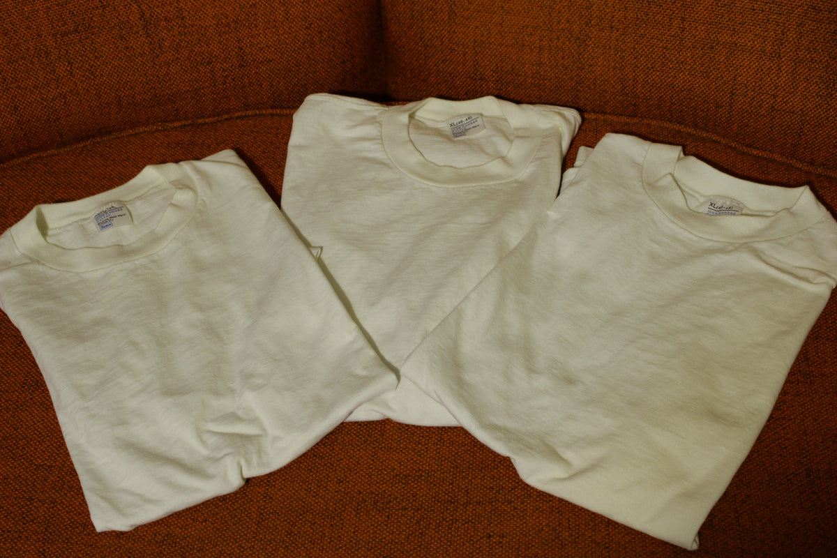 Sears 100% Combed Cotton Plain White Blank T-Shirt Under Shirts Vtg 70s Lot of 3