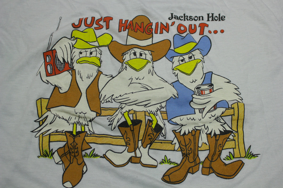 Just Hangin' Out Jackson Hole Wyoming Vintage Single Stitch Rooster Cowboys T-Shirt