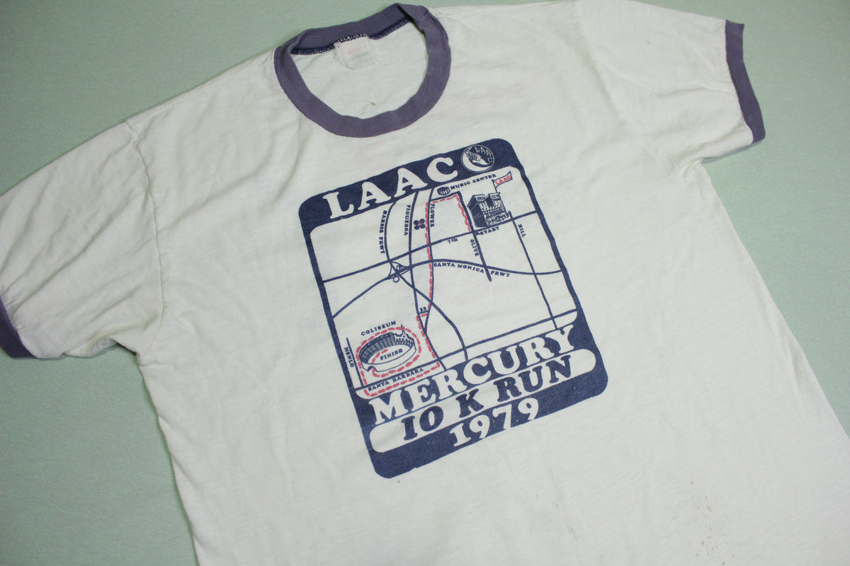 LAAC Mercury 10k Run 1979 Vintage 70's Los Angeles Athletic Club Coliseum Ringer T-Shirt