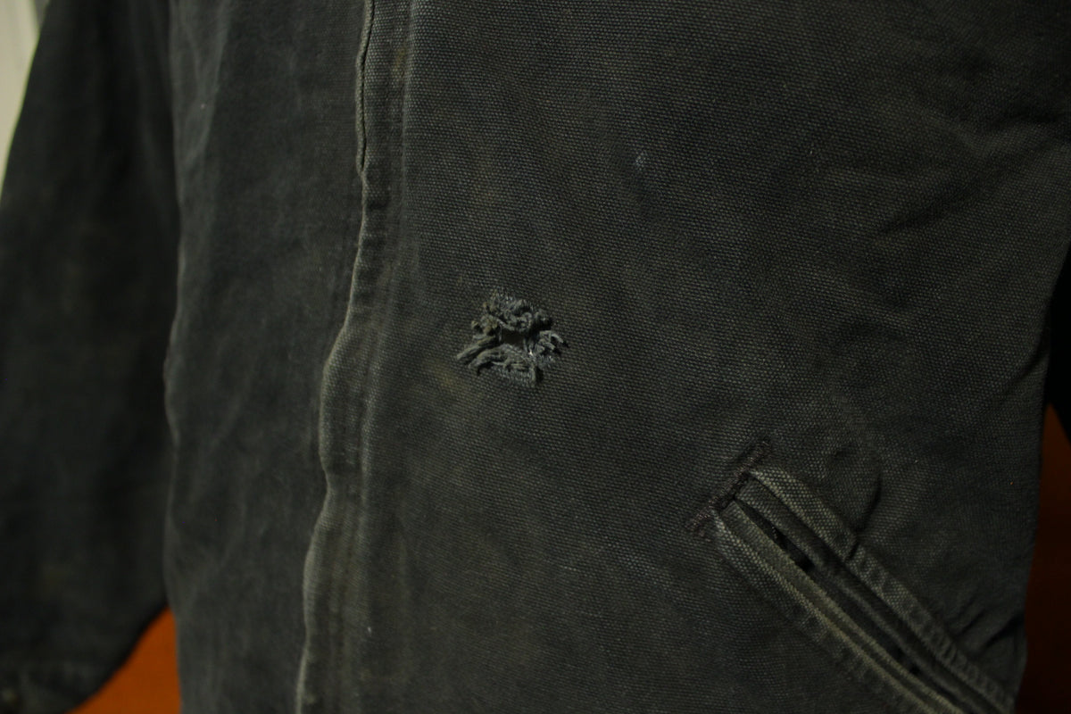 Carharrt J01 BLK 46 Blanket Flannel Lined Black Distressed Work Coat Jacket USA MADE!!