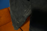 Carharrt J01 BLK 46 Blanket Flannel Lined Black Distressed Work Coat Jacket USA MADE!!