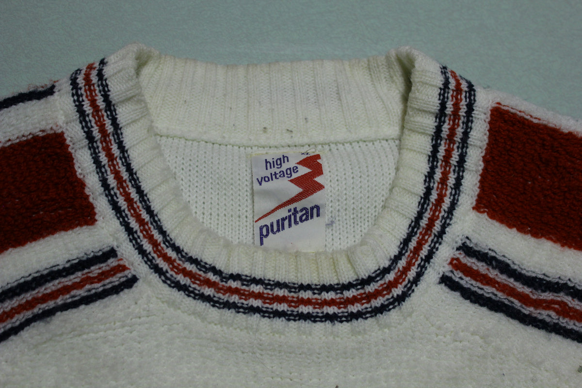 High Voltage Puritan Vintage 70s Pocket Hand Warmer Striped Sweater