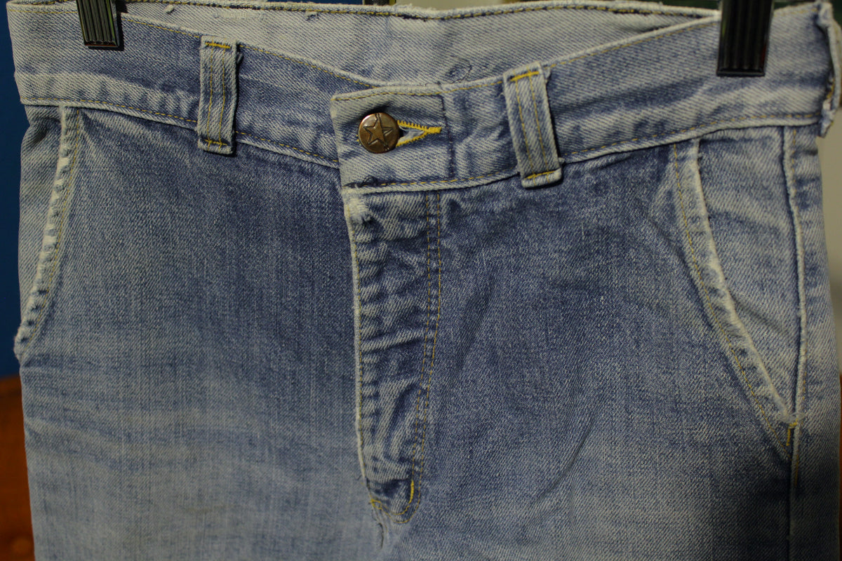 Hash Jeans 60's 70s Bell Bottom Flare Denim Pants Faded with Talon 42 Zipper