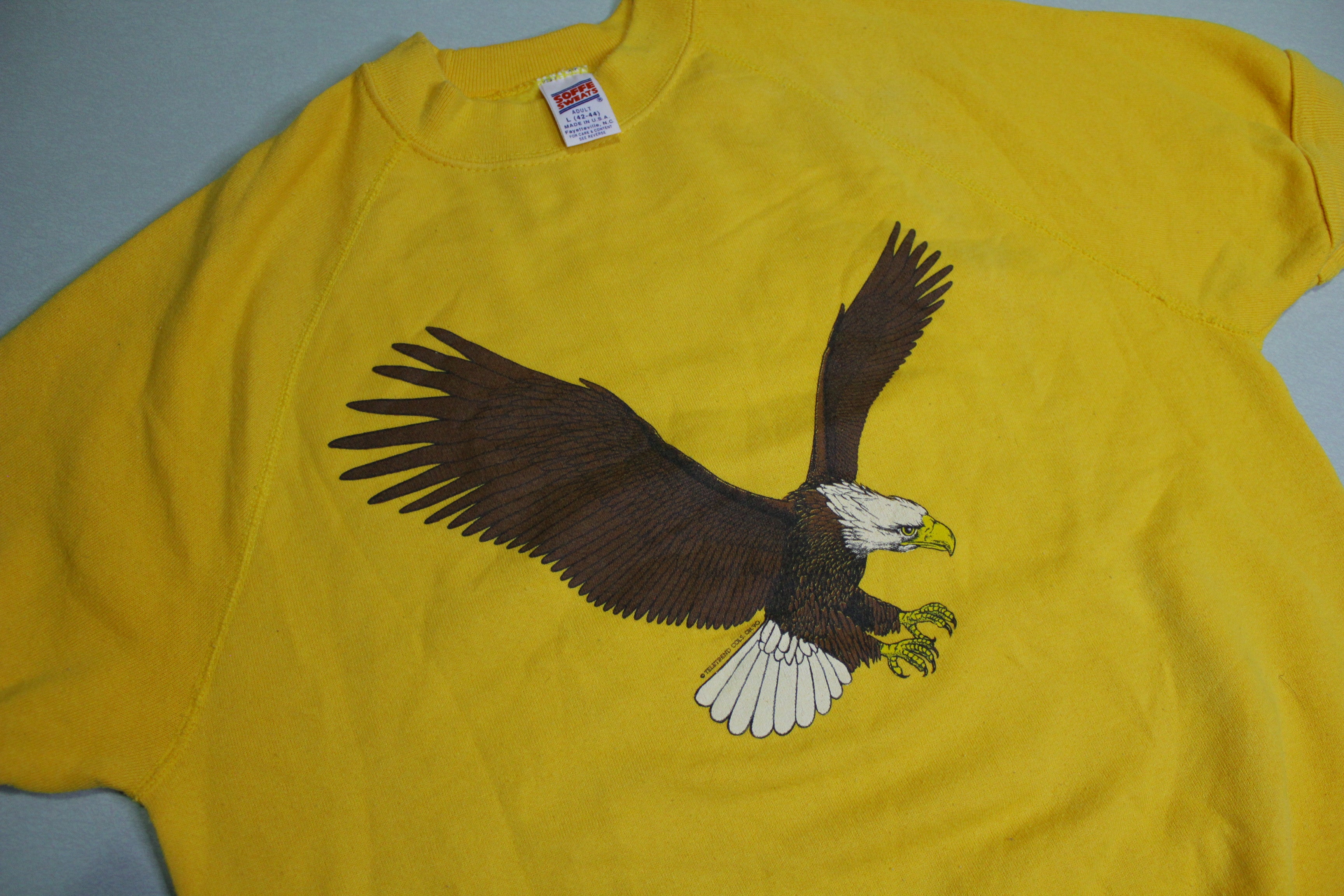 Flying Bald Eagle Soft Sweats Made in USA Vintage 80s Short Sleeve