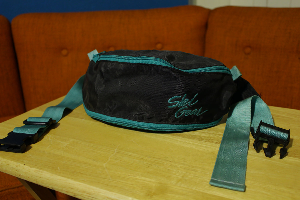 Ski Gear Vintage Zoom 90's Black Green Fanny Pack Waist Bag Zip Pockets