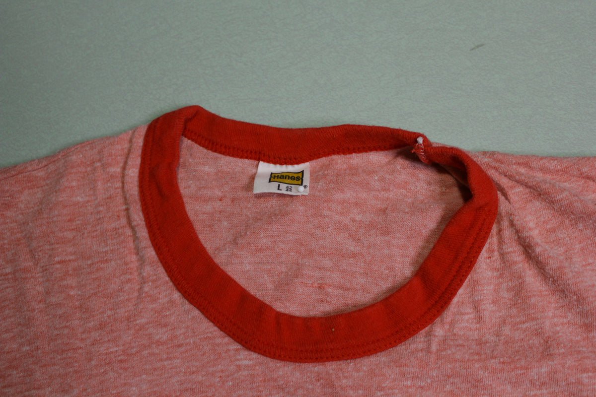 St. Croix Virgin Islands Vintage 80's Heathered Red Ringer Footprints T-Shirt