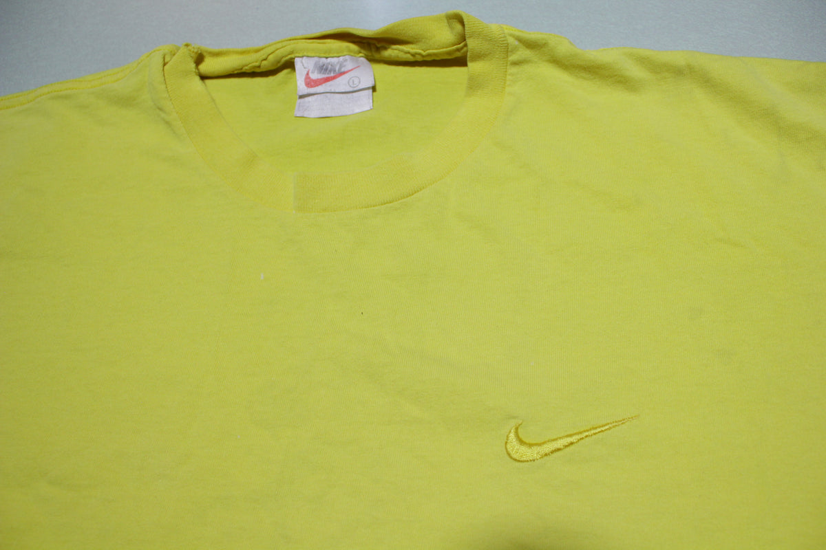 Nike Check Vintage 90s Made in USA Yellow Embroidered Swoosh Essential T-Shirt