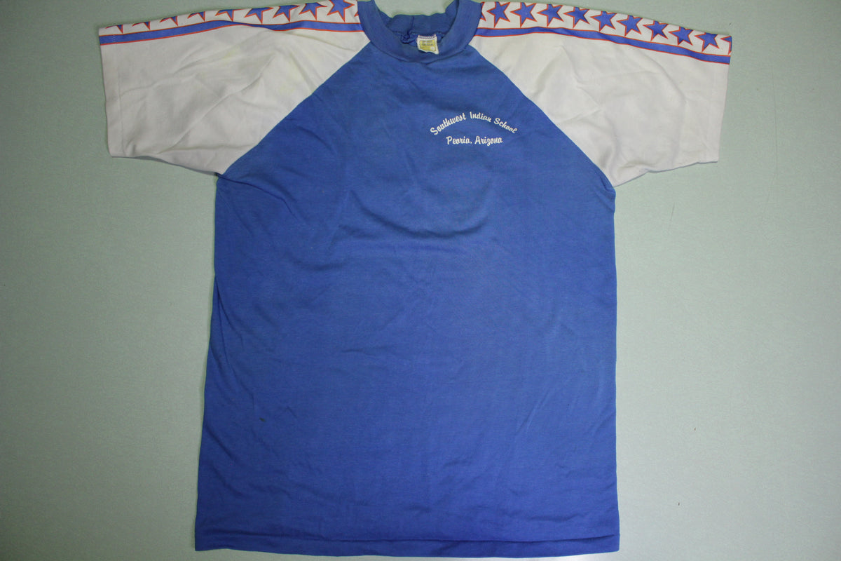 Southwest Indian School Peoria Arizona Chief Vintage 70's Velva Sheen Stars Stripes T-Shirt
