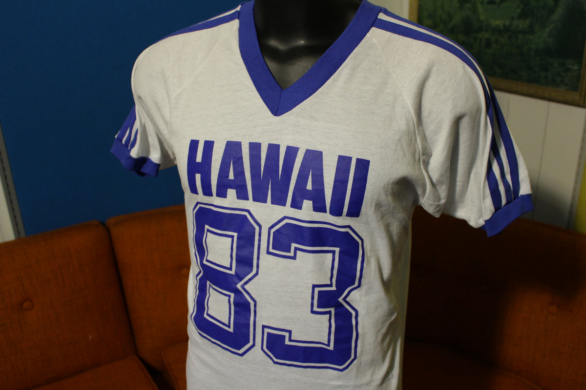 Hawaii 1983 Vintage 80's Ringer V-Neck Striped 3 Stripe Men's Medium T-Shirt