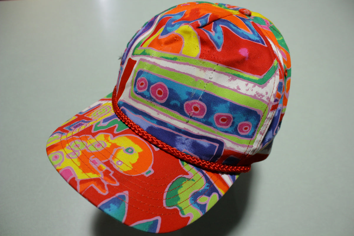 Colorful Art Paint Vintage 90's Adjustable Back Snapback Cord Hat